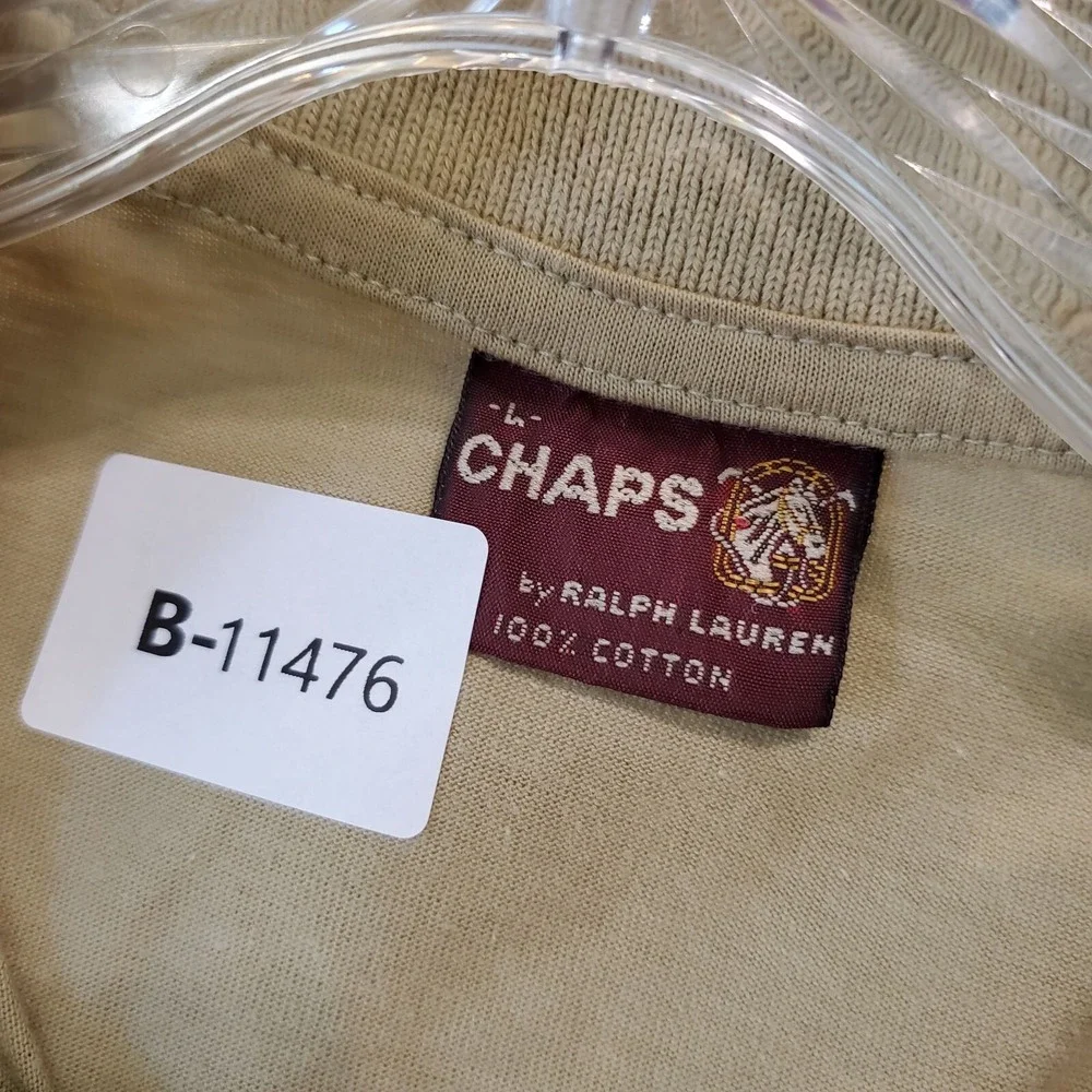 VINTAGE Chaps Ralph Lauren Men Polo Shirt Large Beige Single Stitch Logo READ